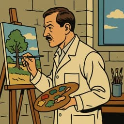 Un artiste peintre dans son atelier. Symbolise l'art de bâtir un portefeuille d'investissement robuste.