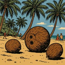 Des noix de coco sur une plage paradisiaque. Symbole des CoCo bonds.